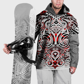 Накидка на куртку 3D с принтом Чёрно красные трайбл узоры в Тюмени, 100% полиэстер |  | 