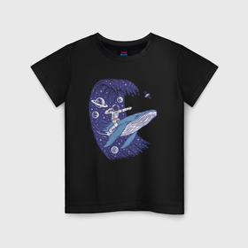 Детская футболка хлопок с принтом Космонавт верхом на ките , 100% хлопок | круглый вырез горловины, полуприлегающий силуэт, длина до линии бедер | 