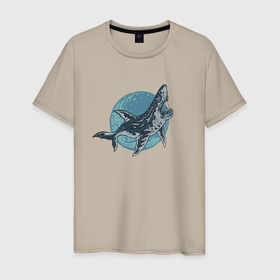 Мужская футболка хлопок с принтом Большая акула в Новосибирске, 100% хлопок | прямой крой, круглый вырез горловины, длина до линии бедер, слегка спущенное плечо. | Тематика изображения на принте: 