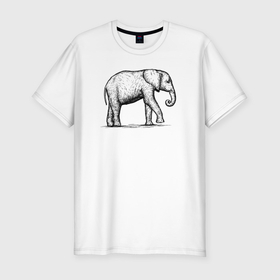 Мужская футболка хлопок Slim с принтом Слон профиль в Курске, 92% хлопок, 8% лайкра | приталенный силуэт, круглый вырез ворота, длина до линии бедра, короткий рукав | 