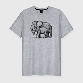 Мужская футболка хлопок Slim с принтом Слониха и слоненок в Курске, 92% хлопок, 8% лайкра | приталенный силуэт, круглый вырез ворота, длина до линии бедра, короткий рукав | 