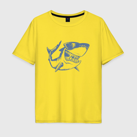 Мужская футболка хлопок Oversize с принтом Большая акула в Новосибирске, 100% хлопок | свободный крой, круглый ворот, “спинка” длиннее передней части | Тематика изображения на принте: 
