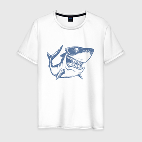 Мужская футболка хлопок с принтом Большая акула в Курске, 100% хлопок | прямой крой, круглый вырез горловины, длина до линии бедер, слегка спущенное плечо. | 