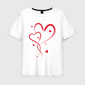 Мужская футболка хлопок Oversize с принтом Пересекающиеся красные сердца в Курске, 100% хлопок | свободный крой, круглый ворот, “спинка” длиннее передней части | Тематика изображения на принте: 