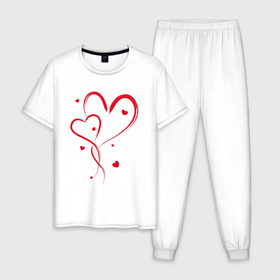 Мужская пижама хлопок с принтом Пересекающиеся красные сердца в Курске, 100% хлопок | брюки и футболка прямого кроя, без карманов, на брюках мягкая резинка на поясе и по низу штанин
 | Тематика изображения на принте: 