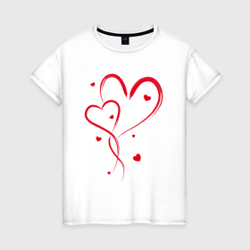 Женская футболка хлопок с принтом Пересекающиеся красные сердца в Кировске, 100% хлопок | прямой крой, круглый вырез горловины, длина до линии бедер, слегка спущенное плечо | 
