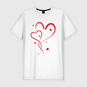 Мужская футболка хлопок Slim с принтом Пересекающиеся красные сердца в Курске, 92% хлопок, 8% лайкра | приталенный силуэт, круглый вырез ворота, длина до линии бедра, короткий рукав | Тематика изображения на принте: 