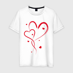 Мужская футболка хлопок с принтом Пересекающиеся красные сердца в Курске, 100% хлопок | прямой крой, круглый вырез горловины, длина до линии бедер, слегка спущенное плечо. | Тематика изображения на принте: 