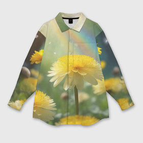 Мужская рубашка oversize 3D с принтом Одуванчики в радужных лучах солнца ,  |  | Тематика изображения на принте: 