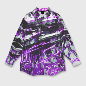 Мужская рубашка oversize 3D с принтом Агрессивный металл и фиолетовые линии в Курске,  |  | 