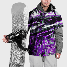 Накидка на куртку 3D с принтом Агрессивный металл и фиолетовые линии в Новосибирске, 100% полиэстер |  | Тематика изображения на принте: 