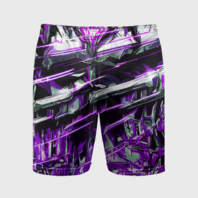 Мужские шорты спортивные с принтом Агрессивный металл и фиолетовые линии в Новосибирске,  |  | Тематика изображения на принте: 