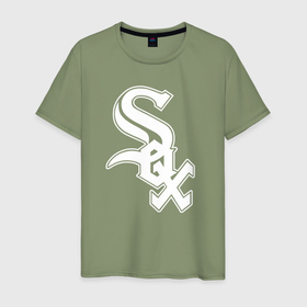 Мужская футболка хлопок с принтом Chicago white sox   baseball в Новосибирске, 100% хлопок | прямой крой, круглый вырез горловины, длина до линии бедер, слегка спущенное плечо. | Тематика изображения на принте: 