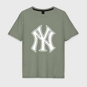 Мужская футболка хлопок Oversize с принтом New York yankees   baseball logo в Екатеринбурге, 100% хлопок | свободный крой, круглый ворот, “спинка” длиннее передней части | Тематика изображения на принте: 