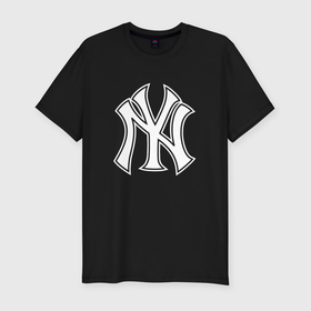 Мужская футболка хлопок Slim с принтом New York yankees   baseball logo в Белгороде, 92% хлопок, 8% лайкра | приталенный силуэт, круглый вырез ворота, длина до линии бедра, короткий рукав | Тематика изображения на принте: 