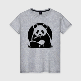 Женская футболка хлопок с принтом Сидящая чёрная панда в Белгороде, 100% хлопок | прямой крой, круглый вырез горловины, длина до линии бедер, слегка спущенное плечо | 