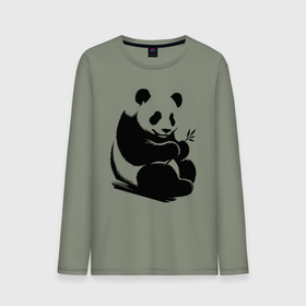Мужской лонгслив хлопок с принтом Сидящая чёрная панда с бамбуком в Курске, 100% хлопок |  | Тематика изображения на принте: 