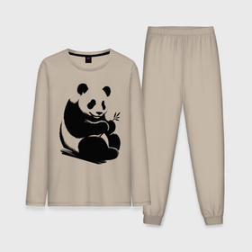 Мужская пижама с лонгсливом хлопок с принтом Сидящая чёрная панда с бамбуком в Санкт-Петербурге,  |  | 
