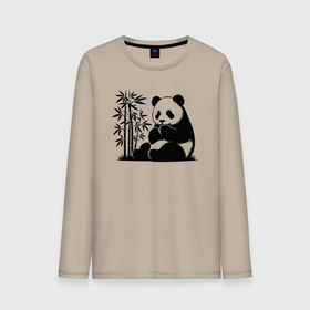 Мужской лонгслив хлопок с принтом Сидящая чёрная панда рядом с бамбуком в Курске, 100% хлопок |  | Тематика изображения на принте: 