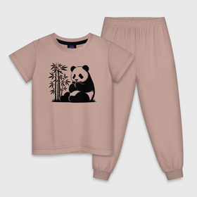 Детская пижама хлопок с принтом Сидящая чёрная панда рядом с бамбуком , 100% хлопок |  брюки и футболка прямого кроя, без карманов, на брюках мягкая резинка на поясе и по низу штанин
 | 