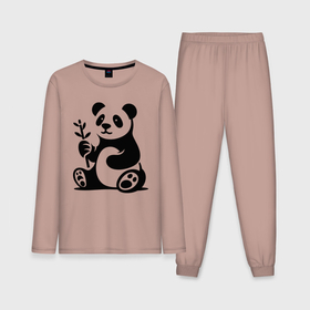 Мужская пижама с лонгсливом хлопок с принтом Сидящая панда с бамбуком в лапе в Курске,  |  | 
