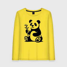 Женский лонгслив хлопок с принтом Сидящая панда с бамбуком в лапе , 100% хлопок |  | 
