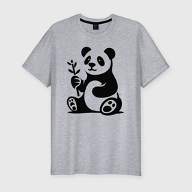 Мужская футболка хлопок Slim с принтом Сидящая панда с бамбуком в лапе в Кировске, 92% хлопок, 8% лайкра | приталенный силуэт, круглый вырез ворота, длина до линии бедра, короткий рукав | 