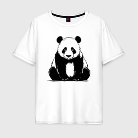 Мужская футболка хлопок Oversize с принтом Грустная панда сидит в Петрозаводске, 100% хлопок | свободный крой, круглый ворот, “спинка” длиннее передней части | Тематика изображения на принте: 