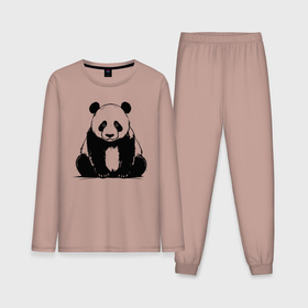 Мужская пижама с лонгсливом хлопок с принтом Грустная панда сидит в Курске,  |  | 