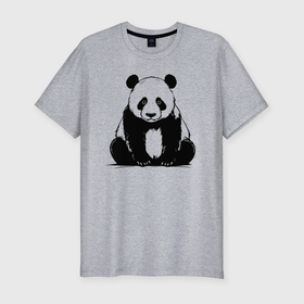 Мужская футболка хлопок Slim с принтом Грустная панда сидит в Курске, 92% хлопок, 8% лайкра | приталенный силуэт, круглый вырез ворота, длина до линии бедра, короткий рукав | 