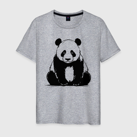 Мужская футболка хлопок с принтом Грустная панда сидит в Новосибирске, 100% хлопок | прямой крой, круглый вырез горловины, длина до линии бедер, слегка спущенное плечо. | Тематика изображения на принте: 