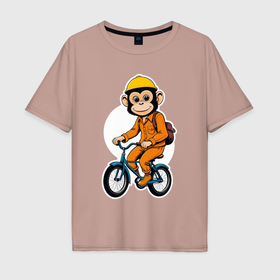 Мужская футболка хлопок Oversize с принтом Обезьяна на велосипеде в Екатеринбурге, 100% хлопок | свободный крой, круглый ворот, “спинка” длиннее передней части | 