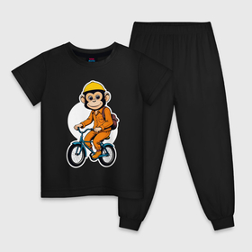 Детская пижама хлопок с принтом Обезьяна на велосипеде в Кировске, 100% хлопок |  брюки и футболка прямого кроя, без карманов, на брюках мягкая резинка на поясе и по низу штанин
 | 