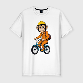 Мужская футболка хлопок Slim с принтом Обезьяна на велосипеде в Екатеринбурге, 92% хлопок, 8% лайкра | приталенный силуэт, круглый вырез ворота, длина до линии бедра, короткий рукав | 
