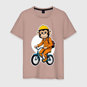 Мужская футболка хлопок с принтом Обезьяна на велосипеде в Курске, 100% хлопок | прямой крой, круглый вырез горловины, длина до линии бедер, слегка спущенное плечо. | 