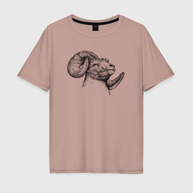Мужская футболка хлопок Oversize с принтом Баран , 100% хлопок | свободный крой, круглый ворот, “спинка” длиннее передней части | Тематика изображения на принте: 