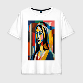 Мужская футболка хлопок Oversize с принтом Мона Лиза в стиле Пабло Пикассо в Тюмени, 100% хлопок | свободный крой, круглый ворот, “спинка” длиннее передней части | Тематика изображения на принте: 