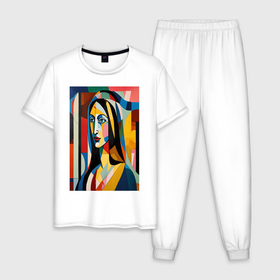 Мужская пижама хлопок с принтом Мона Лиза в стиле Пабло Пикассо в Курске, 100% хлопок | брюки и футболка прямого кроя, без карманов, на брюках мягкая резинка на поясе и по низу штанин
 | 