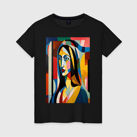 Женская футболка хлопок с принтом Мона Лиза в стиле Пабло Пикассо , 100% хлопок | прямой крой, круглый вырез горловины, длина до линии бедер, слегка спущенное плечо | Тематика изображения на принте: 