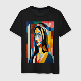 Мужская футболка хлопок с принтом Мона Лиза в стиле Пабло Пикассо в Тюмени, 100% хлопок | прямой крой, круглый вырез горловины, длина до линии бедер, слегка спущенное плечо. | 