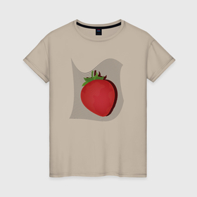 Женская футболка хлопок с принтом Клубничка под полосами в Тюмени, 100% хлопок | прямой крой, круглый вырез горловины, длина до линии бедер, слегка спущенное плечо | 