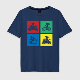 Мужская футболка хлопок Oversize с принтом Силуэты девушек на велосипедах и мотоциклах в Рязани, 100% хлопок | свободный крой, круглый ворот, “спинка” длиннее передней части | 
