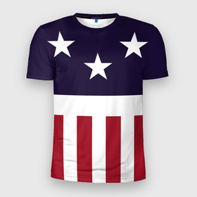 Мужская футболка 3D Slim с принтом Флаг Америки в Белгороде, 100% полиэстер с улучшенными характеристиками | приталенный силуэт, круглая горловина, широкие плечи, сужается к линии бедра | Тематика изображения на принте: 