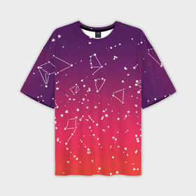 Мужская футболка oversize 3D с принтом Созвездия в розовом небе в Белгороде,  |  | Тематика изображения на принте: 