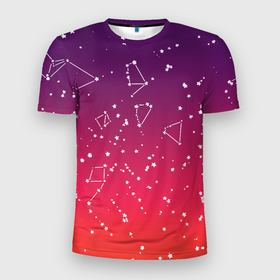 Мужская футболка 3D Slim с принтом Созвездия в розовом небе в Белгороде, 100% полиэстер с улучшенными характеристиками | приталенный силуэт, круглая горловина, широкие плечи, сужается к линии бедра | Тематика изображения на принте: 