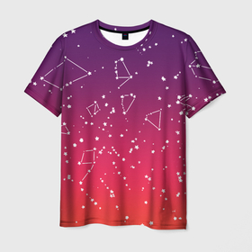 Мужская футболка 3D с принтом Созвездия в розовом небе в Белгороде, 100% полиэфир | прямой крой, круглый вырез горловины, длина до линии бедер | Тематика изображения на принте: 