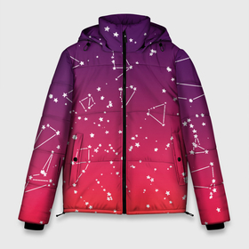 Мужская зимняя куртка 3D с принтом Созвездия в розовом небе в Екатеринбурге, верх — 100% полиэстер; подкладка — 100% полиэстер; утеплитель — 100% полиэстер | длина ниже бедра, свободный силуэт Оверсайз. Есть воротник-стойка, отстегивающийся капюшон и ветрозащитная планка. 

Боковые карманы с листочкой на кнопках и внутренний карман на молнии. | 