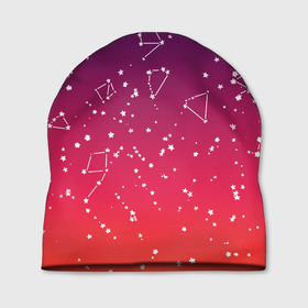 Шапка 3D с принтом Созвездия в розовом небе в Курске, 100% полиэстер | универсальный размер, печать по всей поверхности изделия | 