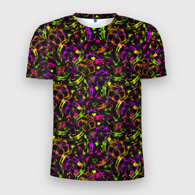Мужская футболка 3D Slim с принтом Color bright pattern в Санкт-Петербурге, 100% полиэстер с улучшенными характеристиками | приталенный силуэт, круглая горловина, широкие плечи, сужается к линии бедра | 