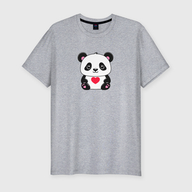 Мужская футболка хлопок Slim с принтом Малыш панды с сердечком в Петрозаводске, 92% хлопок, 8% лайкра | приталенный силуэт, круглый вырез ворота, длина до линии бедра, короткий рукав | Тематика изображения на принте: 